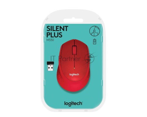 Мышь беспроводная Logitech M330 SILENT PLUS красный, 1000 dpi, радиоканал, USB, кнопки - 3