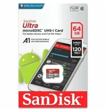 Micro SecureDigital 64GB SanDisk Ultra Class 10, UHS-I, R 140 МБ/с, <SDSQUAB-064G-GN6MN> без адаптера SD