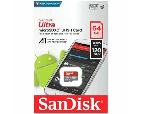 [Карта памяти ] Micro SecureDigital 64GB SanDisk Ultra Class 10, UHS-I, R 140 МБ/с, <SDSQUAB-064G-GN6MN> без адаптера SD