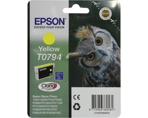 Картридж EPSON T0794 (C13T07944010) желтый повышенной емкости (885 стр) для P50/PX660/PX820/PX830