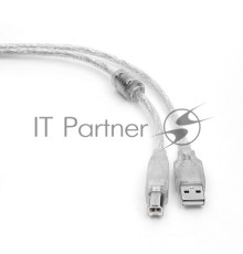 Кабель Cablexpert USB 2.0 Pro, AM/BM, 0,75м, экран, 2 феррит.кольца, прозрачный (CCF-USB2-AMBM-TR-0.75M)