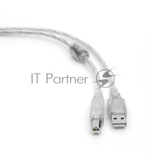 Кабель Cablexpert USB 2.0 Pro, AM/BM, 4,5м, экран, 2 феррит.кольца, прозрачный (CCF-USB2-AMBM-TR-15)