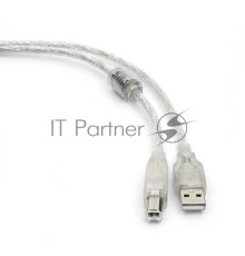 Кабель USB 2.0 Pro Cablexpert CCF-USB2-AMBM-TR-6, AM/BM, 1,8м, экран, феррит.кольца, прозрачный, пакет