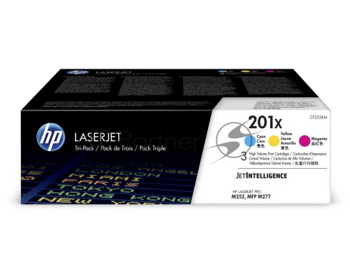 Картридж лазерный комплект HP 210X голубой/пурпурный/желтый (CF253XM) увеличенной емкости