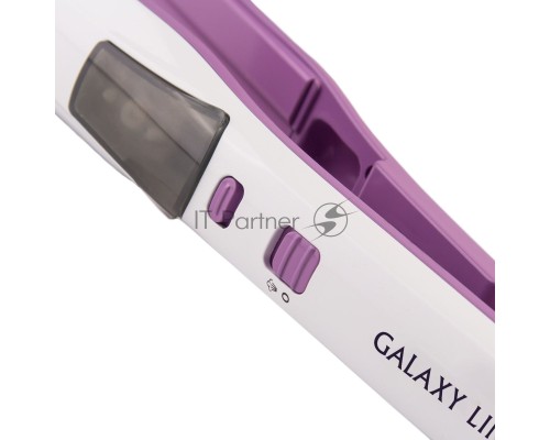 Щипцы для волос Galaxy Line GL 4516, фиолетовый, 45 Вт, максимальная температура 200°С, система ультразвукового распыления воды, съемный резервуар для воды, нагр. элемент с защитой от перегрева, пластины с керам. покрытием, ЖК-дисплей с индикацией темпер