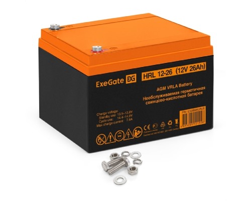 [батареи] Exegate EX285663RUS Аккумуляторная батарея ExeGate HRL 12-26 (12V 26Ah, клеммы F3 (болт М5 с гайкой))