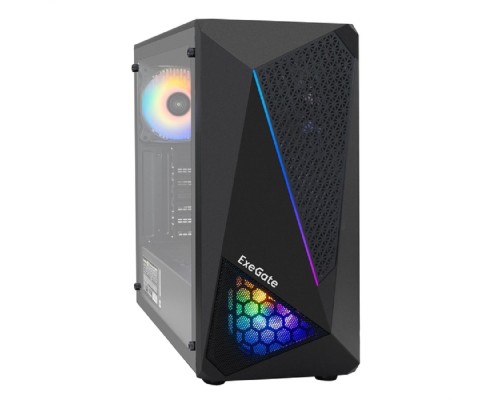 [Корпуса] Exegate EX293016RUS Корпус Miditower ExeGate EVO-8225-NPX700 (ATX, БП 700NPX с вент. 12см, 2*USB+1*USB3.0, черный, 2 вент. с RGB подсветкой и полоса на передней панели, боковая панель - закаленное сте