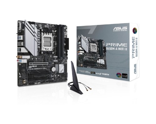 [Материнская плата] ASUS PRIME B650M-A WIFI II RTL (Socket AM5, mATX, 4xDDR5(128GB), VGA/DP/HDMI, 3xPCIe 4.0x16, 2,5xLAN, 4xSATA 6Gb/s, 2xM.2,  WiFi 6E, 1xType-С, 2xUSB 3.1, 2xUSB 3.2, 4xUSB 2.0, 1xPS/2)