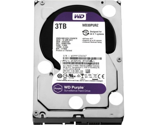 Жесткий диск Western Digital Original SATA-III 3Tb WD30PURZ Video Purple (5400rpm) 64Mb 3.5