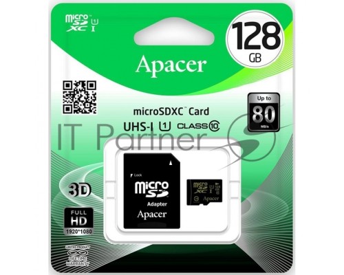 Флэш карта Micro SecureDigital 128Gb Apacer AP128GMCSX10U1-R {MicroSDXC Class 10 UHS-I, SD adapter}