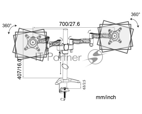Кронштейн для мониторов Cactus CS-VM-D08-BK черный 13