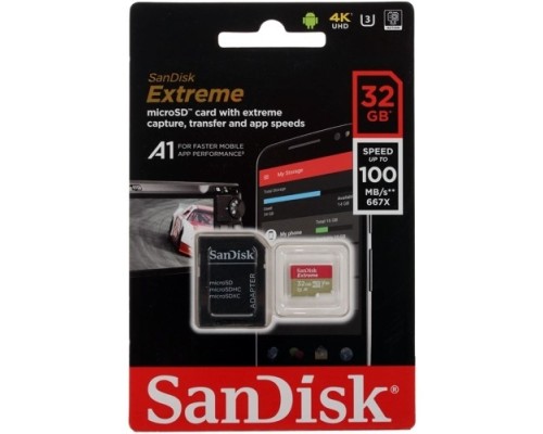 [Карта памяти ] Micro SecureDigital 32GB SanDisk microSDXC Class 10 UHS-I A1 C10 V30 U3 Extreme 100MB/s