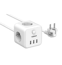 TESSAN TS-301 White Сетевой фильтр с 3 розетками 220В и 3 USB портами и кнопкой питания {80001820}