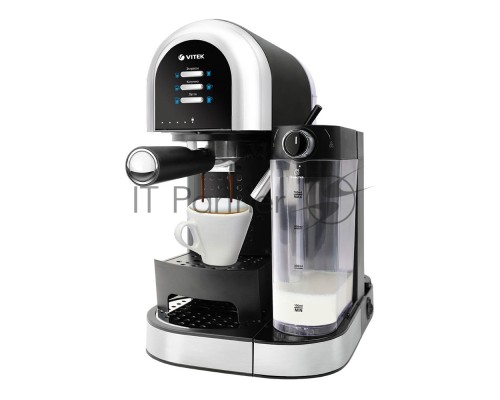 Кофеварка рожковая Vitek VT-1525 BK черный, исп. кофе - молотый, 1 л, 1470 вт, 15 Бар