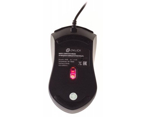 Мышь проводная Oklick 245M черный, 1000 dpi, USB, кнопки - 3