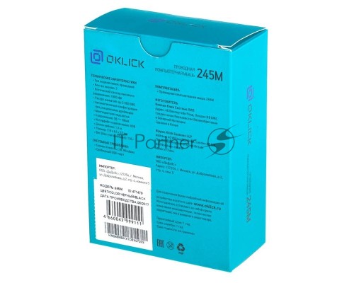 Мышь проводная Oklick 245M черный, 1000 dpi, USB, кнопки - 3