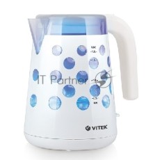Чайник Vitek VT-7048 W Мощность: 2200 Вт. Объем: 1,7 л. Материал корпуса: термостойкий пластик. Тип нагревательного элемента: скрытый. Блокировка включения без воды. Индикация включения. Индикатор уровня воды. Фильтр. Подсветка. Контроллер Strix. Декорат