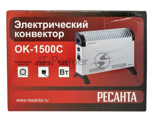 Конвектор Ресанта ОК-1500С белый, 1500 Вт, 20 м2, термостат