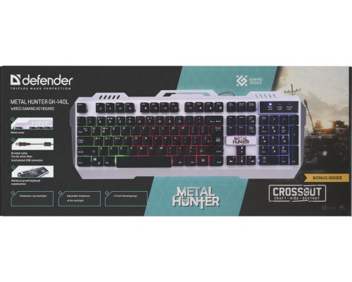 Клавиатура Defender Metal Hunter GK-140L RU [45140] {Проводная игровая клавиатура, RGB подсветка,19 Anti-Ghost}