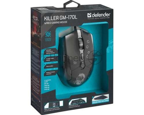 Мышь Defender Killer GM-170L [52170] {Проводная игровая мышь, оптика,7кнопок,800-3200dpi}