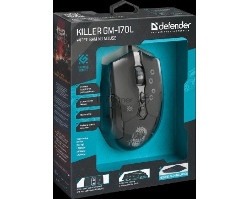 Мышь Defender Killer GM-170L [52170] {Проводная игровая мышь, оптика,7кнопок,800-3200dpi}