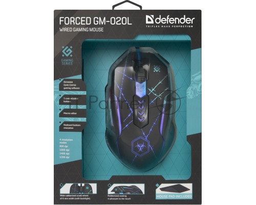 Мышь Defender Forced GM-020L [52020] {Проводная игровая мышь, оптика,6кнопок,800-3200dpi}