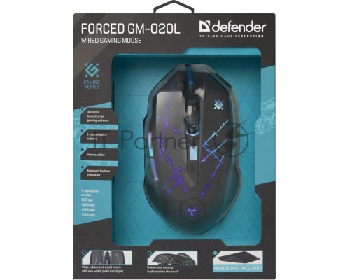 Мышь Defender Forced GM-020L [52020] {Проводная игровая мышь, оптика,6кнопок,800-3200dpi}
