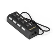 Exegate EX293977RUS USB-Хаб (концентратор) ExeGate DUB-42SW (кабель-адаптер USB2.0 --> 4xUSB2.0, кнопки включения/отключения для каждого порта, Plug&Play, черный)