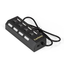 Exegate EX293977RUS USB-Хаб (концентратор) ExeGate DUB-42SW (кабель-адаптер USB2.0 --> 4xUSB2.0, кнопки включения/отключения для каждого порта, Plug&Play, черный)