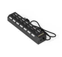 Exegate EX293978RUS USB-Хаб (концентратор) ExeGate DUB-72SW (кабель-адаптер USB2.0 --> 7xUSB2.0, кнопки включения/отключения для каждого порта, Plug&Play, черный)