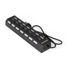 Exegate EX293978RUS USB-Хаб (концентратор) ExeGate DUB-72SW (кабель-адаптер USB2.0 --> 7xUSB2.0, кнопки включения/отключения для каждого порта, Plug&Play, черный)