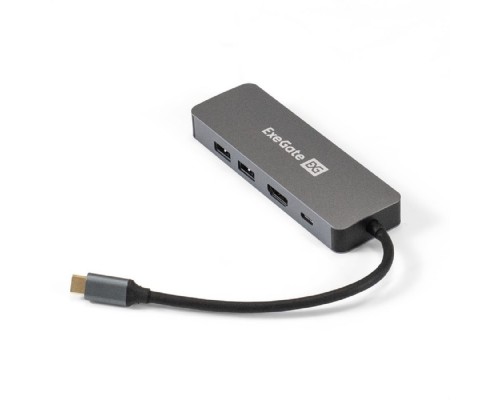[USB-концентраторы] Exegate EX293982RUS Док-станция ExeGate DUB-21C/PD/HL (кабель-адаптер USB Type-C --> 2xUSB3.0 + PD 100W + HDMI 4K@60Hz + Lan RJ45 10/100/1000Mb, Plug&Play, серая)