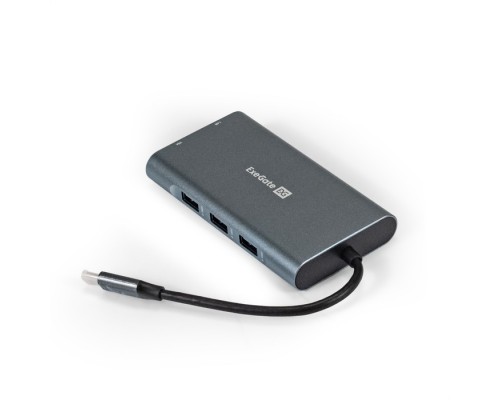[USB-концентраторы] Exegate EX293985RUS Док-станция ExeGate DUB-31C/MAX (кабель-адаптер USB Type-C --> 3xUSB3.0 + Card Reader + PD 100W + HDMI 4K@30Hz + VGA + Audio + Lan RJ45 10/100/1000Mb, Plug&Play, серый)