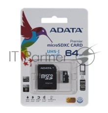 Флеш карта microSDXC 64GB ADATA  UHS-1 CL10 (AUSDX64GUICL10-RA1) + SD adaptor