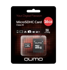 Флеш карта QUMO MicroSDHC 16GB Сlass 10 с адаптером SD, черно-красная картонная упаковка