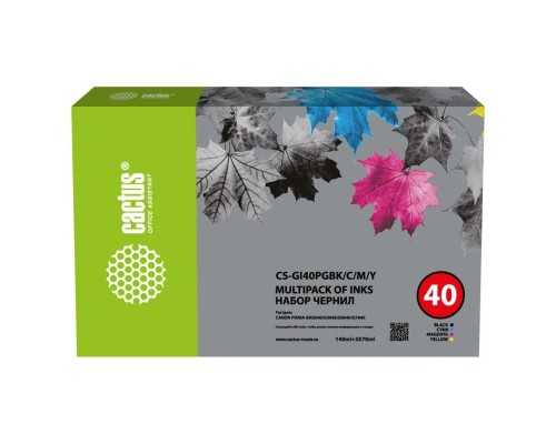 [Расходные материалы] Cactus Чернила CS-GI40PGBK/C/M/Y голубой/пурпурный/желтый/черный набор350мл для Canon Pixma G5040/G6