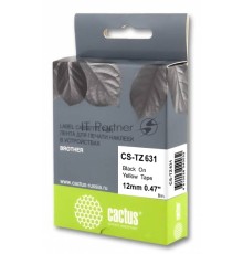 Картридж ленточный Cactus CS-TZ631 черный 12мм, черный шрифт, желтый фон, 8м для Brother 1010/1260VP/1830VP/9700PC