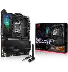 ASUS ROG STRIX X670E-F GAMING WIFI (Socket AM5, ATX, 4xDDR5(128GB), DP/HDMI, 1xPCIe 5.0x16/1xPCIe 4.0x16/1xPCIe 3.0, 1xLAN (2.5GbE), Wi-Fi, BT, 4xSATA 6Gb/s, 4xM.2, 3xType-C, 7xUSB 3.2, 2xUSB 2.0)