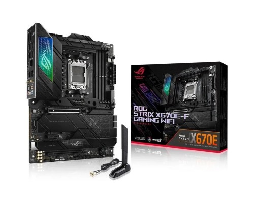 [Материнская плата] ASUS ROG STRIX X670E-F GAMING WIFI (Socket AM5, ATX, 4xDDR5(128GB), DP/HDMI, 1xPCIe 5.0x16/1xPCIe 4.0x16/1xPCIe 3.0, 1xLAN (2.5GbE), Wi-Fi, BT, 4xSATA 6Gb/s, 4xM.2, 3xType-C, 7xUSB 3.2, 2xUSB 2.0)