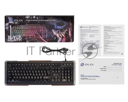 Клавиатура Oklick 717G черный/серый USB Multimedia LED
