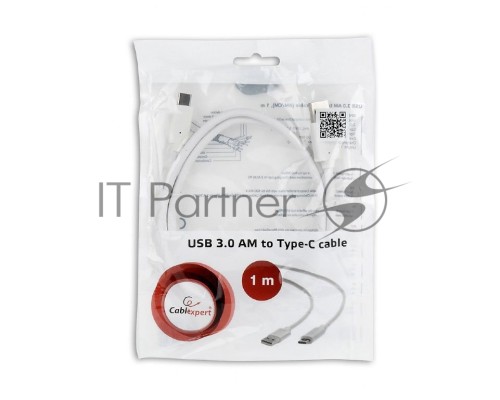 Кабель USB Cablexpert CCP-USB3-AMCM-1M-W, USB3.0 AM/USB Type-C, 1м, белый, пакет Кабель USB Cablexpert CCP-USB3-AMCM-1M-W, USB3.0 AM/USB Type-C, 1м, белый, пакет