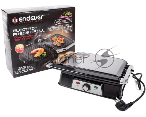 Электрический пресс-гриль Endever Grillmaster 220, серебристый/черный