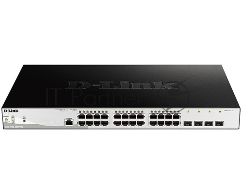 Коммутатор D-Link DGS-1210-28MP/ME/B1A Управляемый коммутатор 2 уровня с 24 портами 10/100/1000Base-T и 4 портами 1000Base-X SFP (24 порта с поддержкой PoE 802.3af/802.3at (30 Вт), PoE-бюджет 370 Вт)
