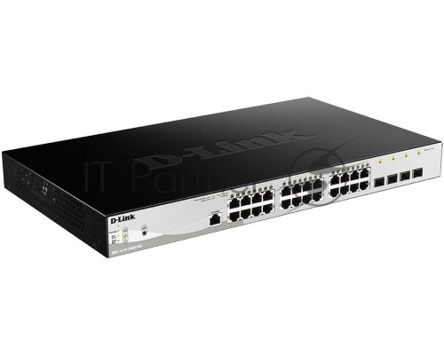 Коммутатор D-Link DGS-1210-28MP/ME/B1A Управляемый коммутатор 2 уровня с 24 портами 10/100/1000Base-T и 4 портами 1000Base-X SFP (24 порта с поддержкой PoE 802.3af/802.3at (30 Вт), PoE-бюджет 370 Вт)