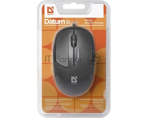 Мышь проводная Defender Datum MS-980 черный, 1000 dpi, USB, кнопки - 3