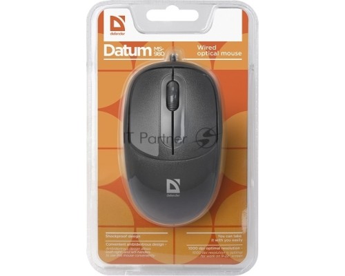 Мышь проводная Defender Datum MS-980 черный, 1000 dpi, USB, кнопки - 3