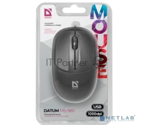 Мышь проводная Defender Datum MS-980 черный, 1000 dpi, USB, кнопки - 3