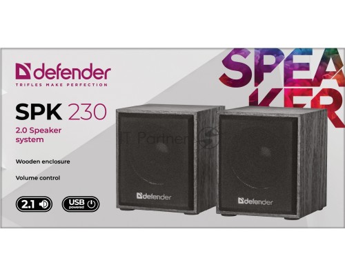 Колонки DEFENDER SPK-230 2.0 black (2x2 Вт, USB пит, раз. д. науш.)   65223