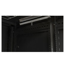 Шкаф настенный Hyperline TTB-4781-DD-RAL9004 19-дюймовый, 47U, 2277x 800х 1000 мм (ВхШхГ), передняя и задняя распашные перфорированные двери (75%), ручка с замком, крыша нового типа, цвет черный