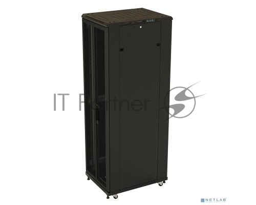Шкаф настенный Hyperline TTB-4781-DD-RAL9004 19-дюймовый, 47U, 2277x 800х 1000 мм (ВхШхГ), передняя и задняя распашные перфорированные двери (75%), ручка с замком, крыша нового типа, цвет черный